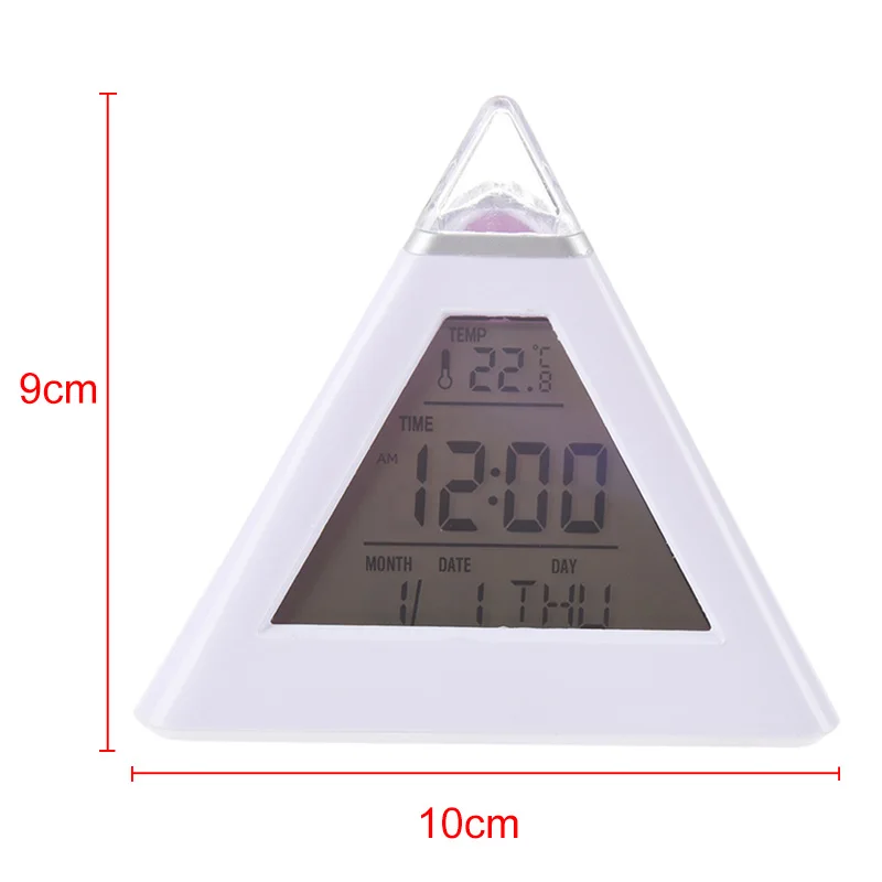 Новый 7 LED Изменение цвета Цифровой пирамиды будильник легкий термометр