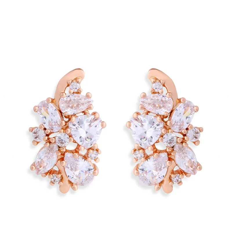 Женские серьги гвоздики из розового золота 585 пробы с фианитами|fashion stud earrings|stud
