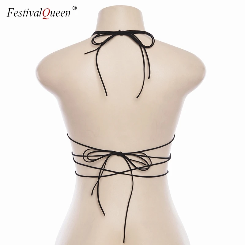 Фестивальная королева сексуальная звезда strappy bralette cami Топ Женская Клубная одежда кроп Топ для вечеринок повязки завязывать выдалбливают топы женские