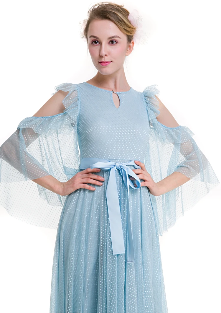 Новое дизайнерское длинное кружевное платье с расклешенными рукавами Сетчатое