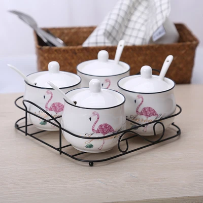 Фламинго солнце цветок утренняя тема сахарница домашняя кухня Ceramica для соли и специй горшок банки ложки - Цвет: Design 13
