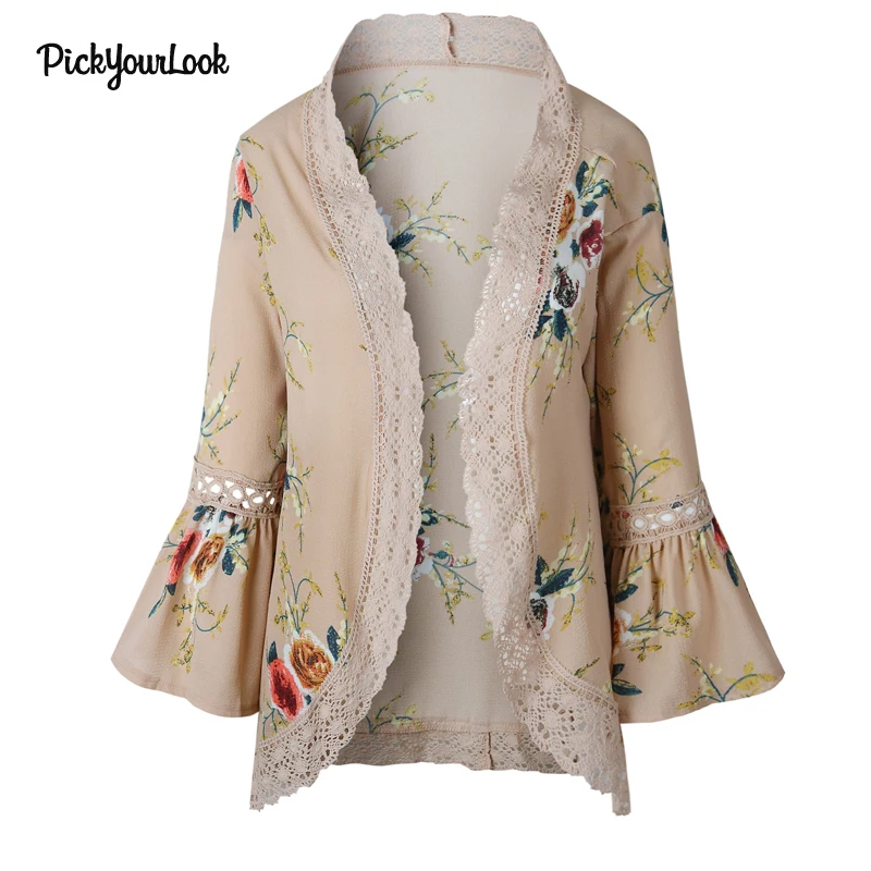 PickyourLook женский кардиган с длинным рукавом женские топы кружевной Осенний