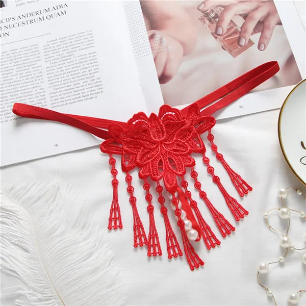 Red Женское сексуальное нижнее белье, горячие эротические сексуальные открытые трусики, порно Нижнее белье, прозрачная дерзкая Соблазнительная одежда, стринги с жемчугом - Цвет: Red