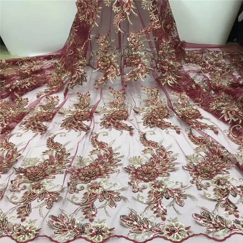 High-quality African lace sapphire 3D sequins embroidery high-quality French gauze sequence fabric with tassels | Дом и сад