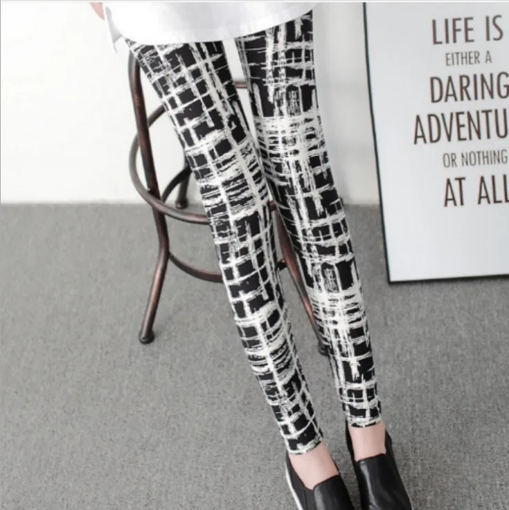 Для женщин забавные леггинсы осень лето печати Повседневная Высокая талия