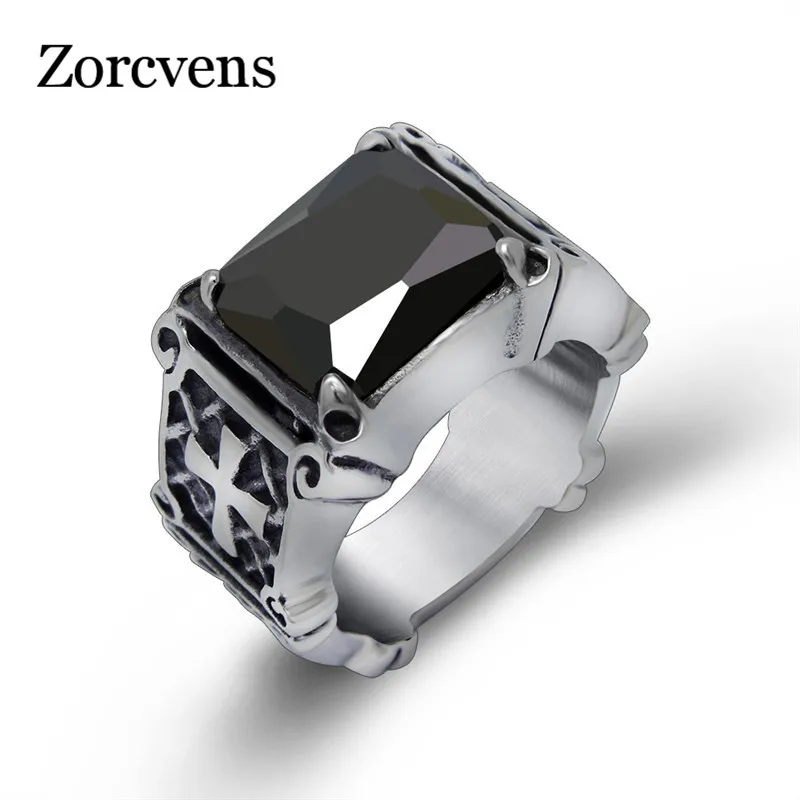 ZORCVENS Новое мужское большое кольцо с красным камнем крест из нержавеющей стали