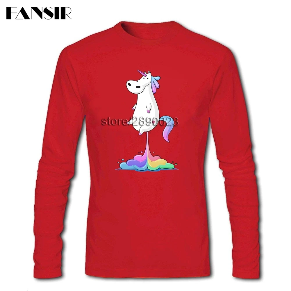 Unicorn Rocket Rainbow T Shirts Men Boy Long Sleeve CrewNeck Cotton Fashion Shirt XXXL | Мужская одежда