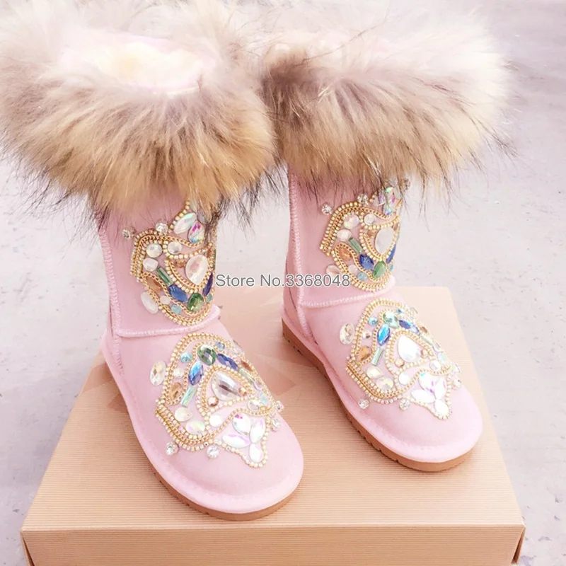 2019 новая обувь ручной работы с подкладкой из лисьего меха Тотем Стразы теплые
