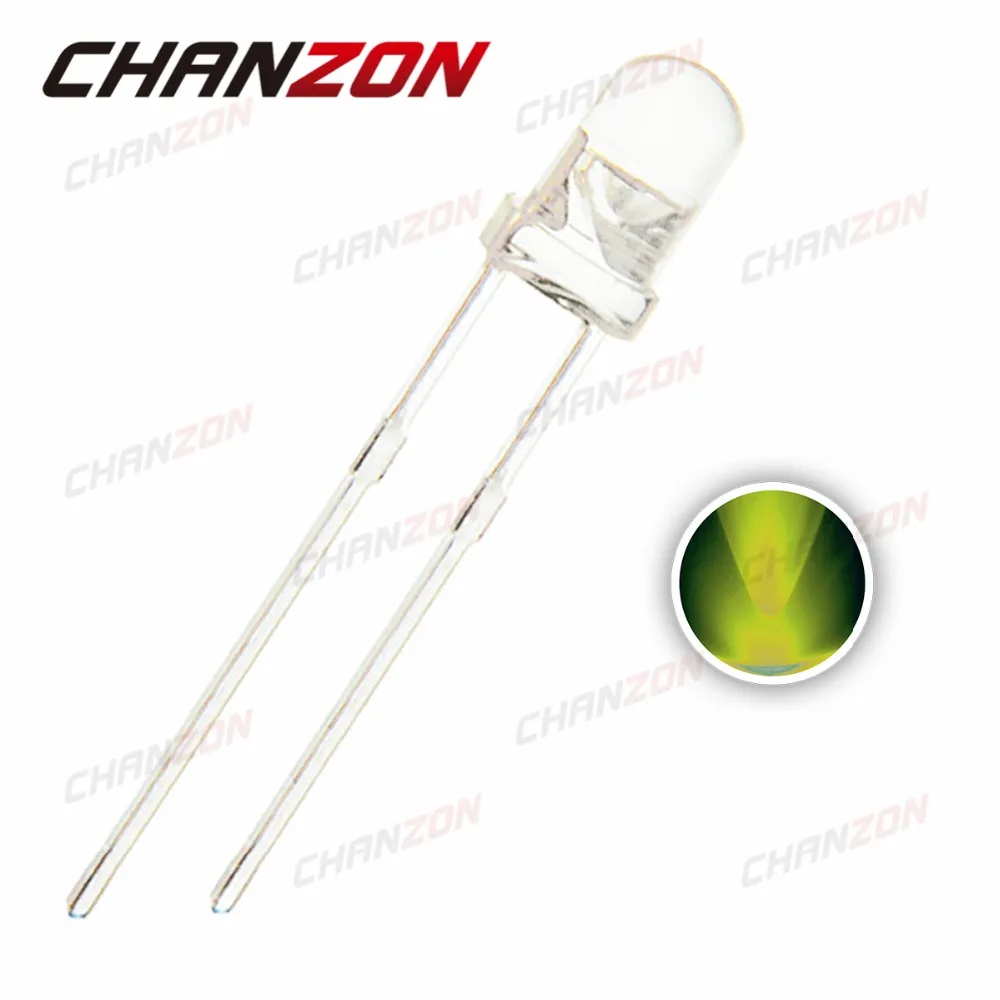 CHANZON 100 шт. 3 мм прозрачная круглая желтая зеленая светодиодная светоизлучающая