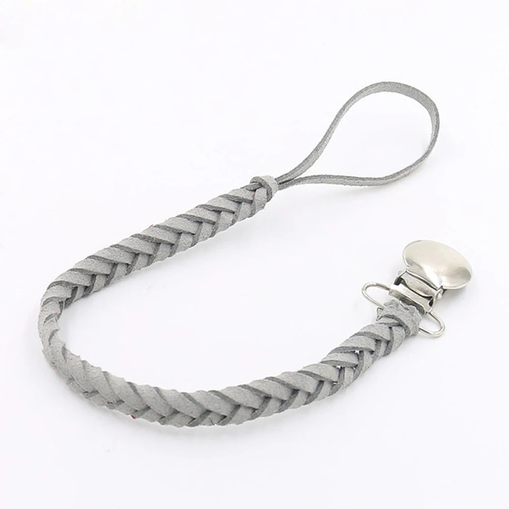 Grey Пустышка с кожаной оплеткой, держатель для кормления ребенка, одноцветная, длинная, для младенцев, анти-потеря, для улицы, для дома, пустышка, аксессуары, инструмент, цепочка для соски - Цвет: Grey