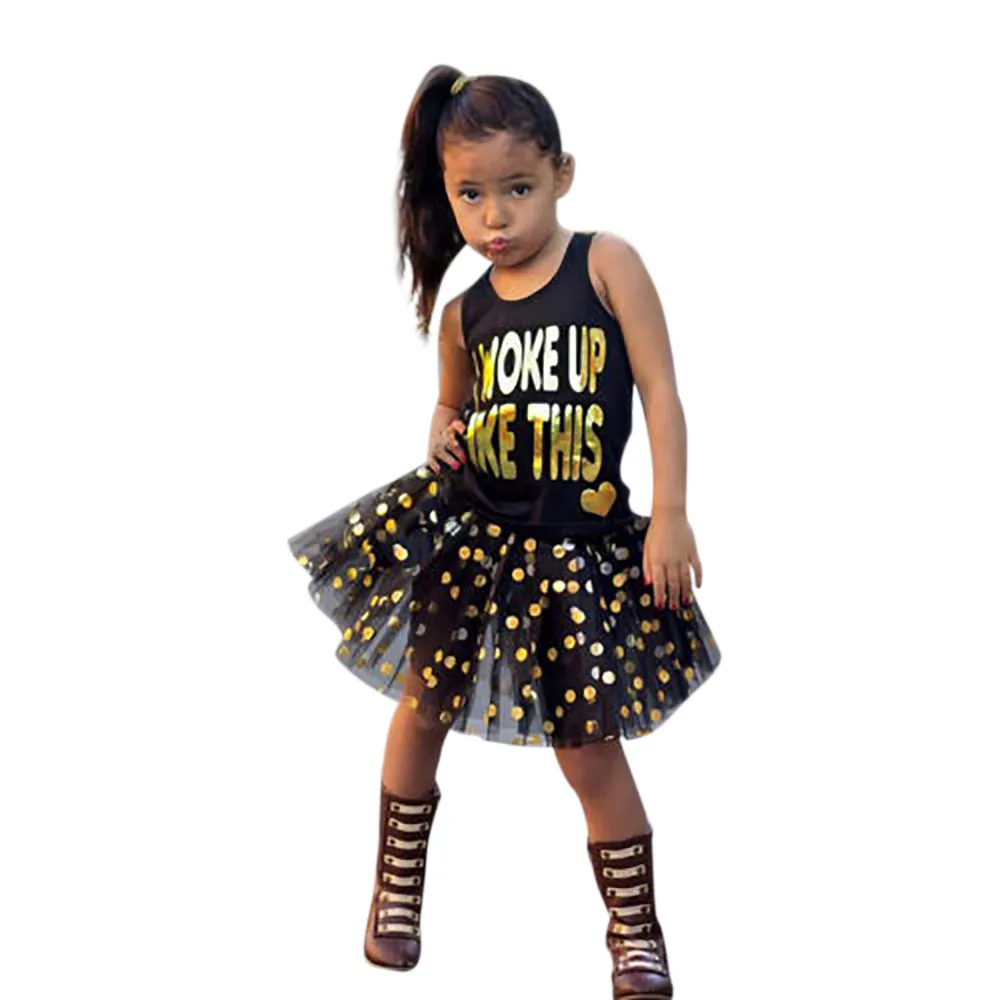 Платья в горошек с буквенным принтом комплект из 2 предметов жилет для маленьких