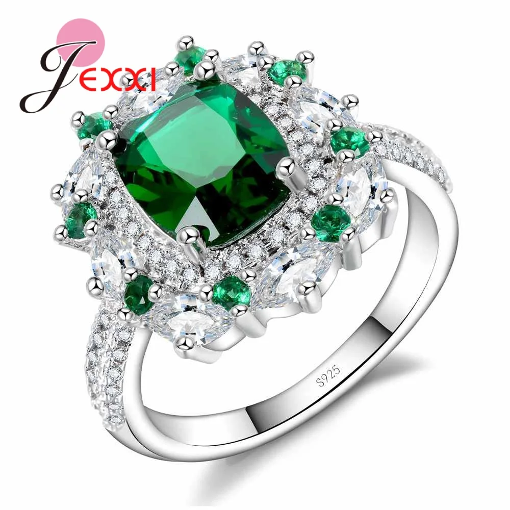 

Hot Origingal 925 Sterling Silver Crystal Ring for Women Engagement Decoration Gorgeous Green CZ Zircon Flower Jewelry