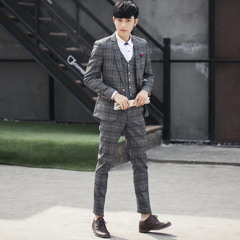 2017 модные дизайнерские облегающие мужские костюмы в Корейском стиле деловая