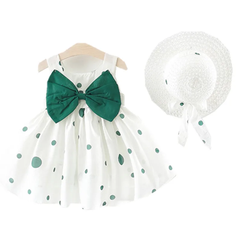 

Children Girls Dress Flower Print Bow With Cap Chief and Cotton Material 1-4 years Wear Baby Dress Infant dresses girls