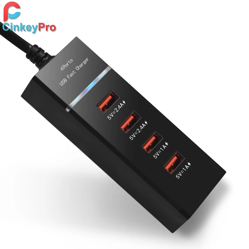 CinkeyPro 4-Port Universal USB Charger Adapter For Mobile Phone for iPhone Tablet Xiaomi Fast Charging with LED Light | Мобильные
