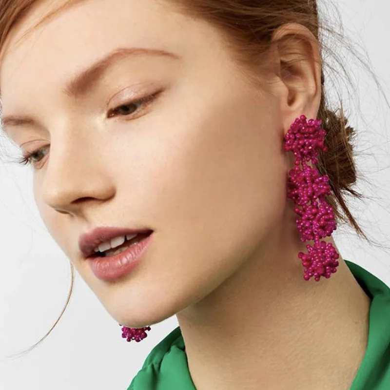 2019 богемное красные бусины кисточкой серьги для Для женщин большой бахромой