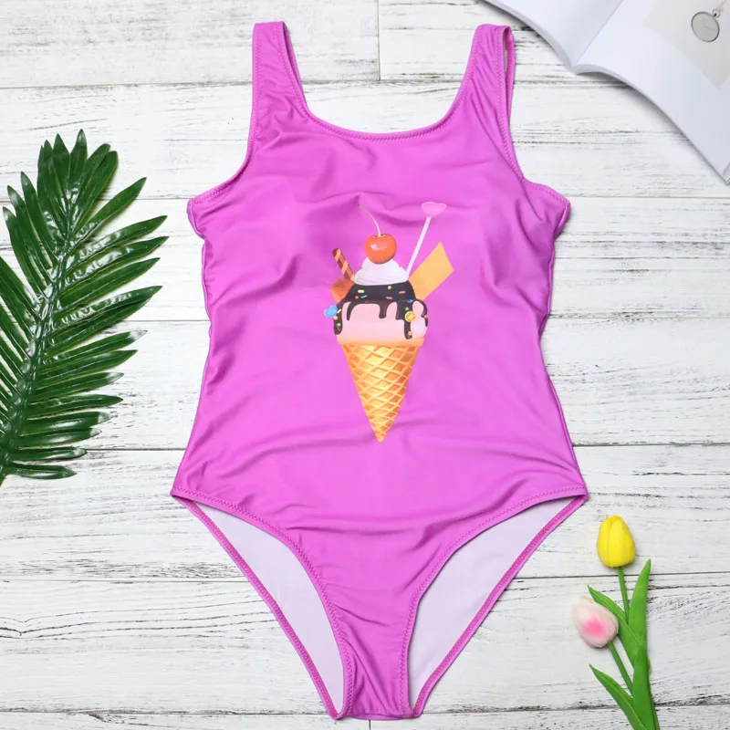 2019 One Pieces Swimsuit Female Ice Cream Print Swimwear Women Bathing suit Beach wear Bodysuit Backless Monokini Swimming Suit | Спорт и