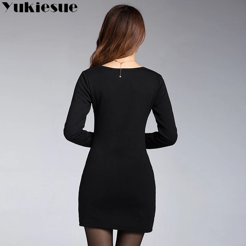 

Elegant bodycon dress women 2018 Winter warm fleece turtleneck striped lace patchwork pencil dresses vintage sexy party dress