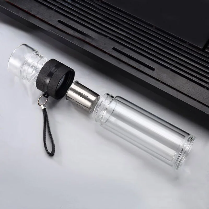2018 двойная настенная боросиликатная стеклянная бутылка для воды Чай Infuser Фильтр