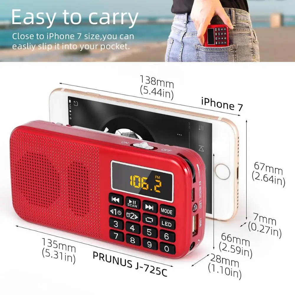 Портативное FM радио PRUNUS цифровые часы приемник USB диск TF карта MP3 музыкальный