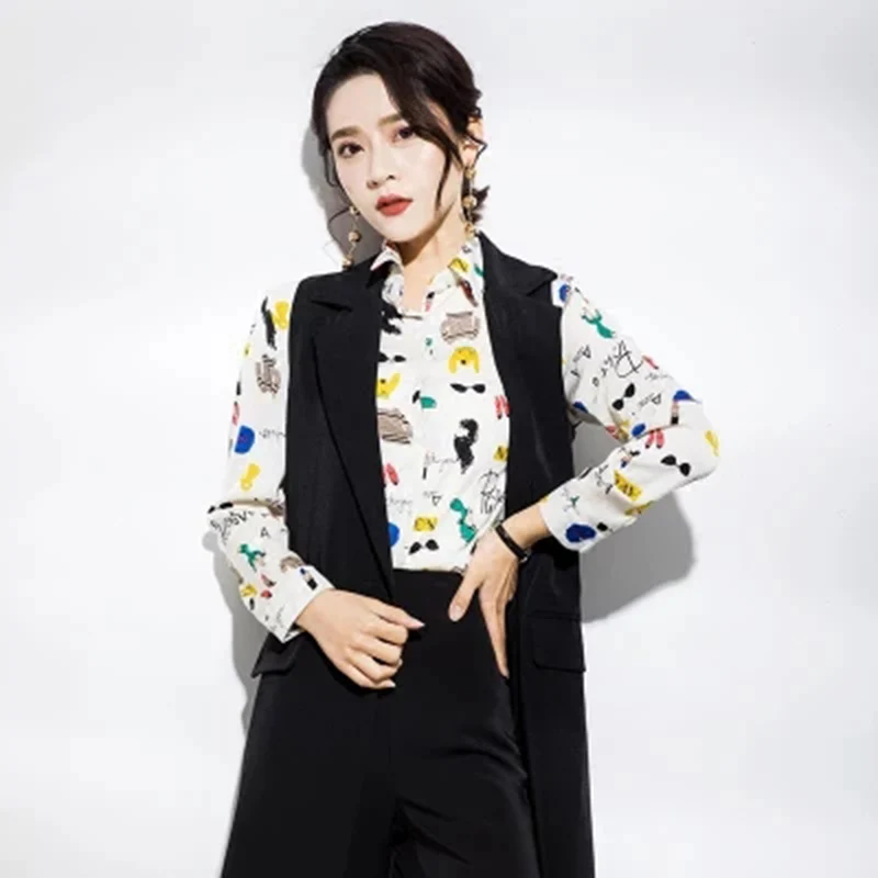 Весна осень элегантные женские длинные черные жилеты 2018 Новое поступление