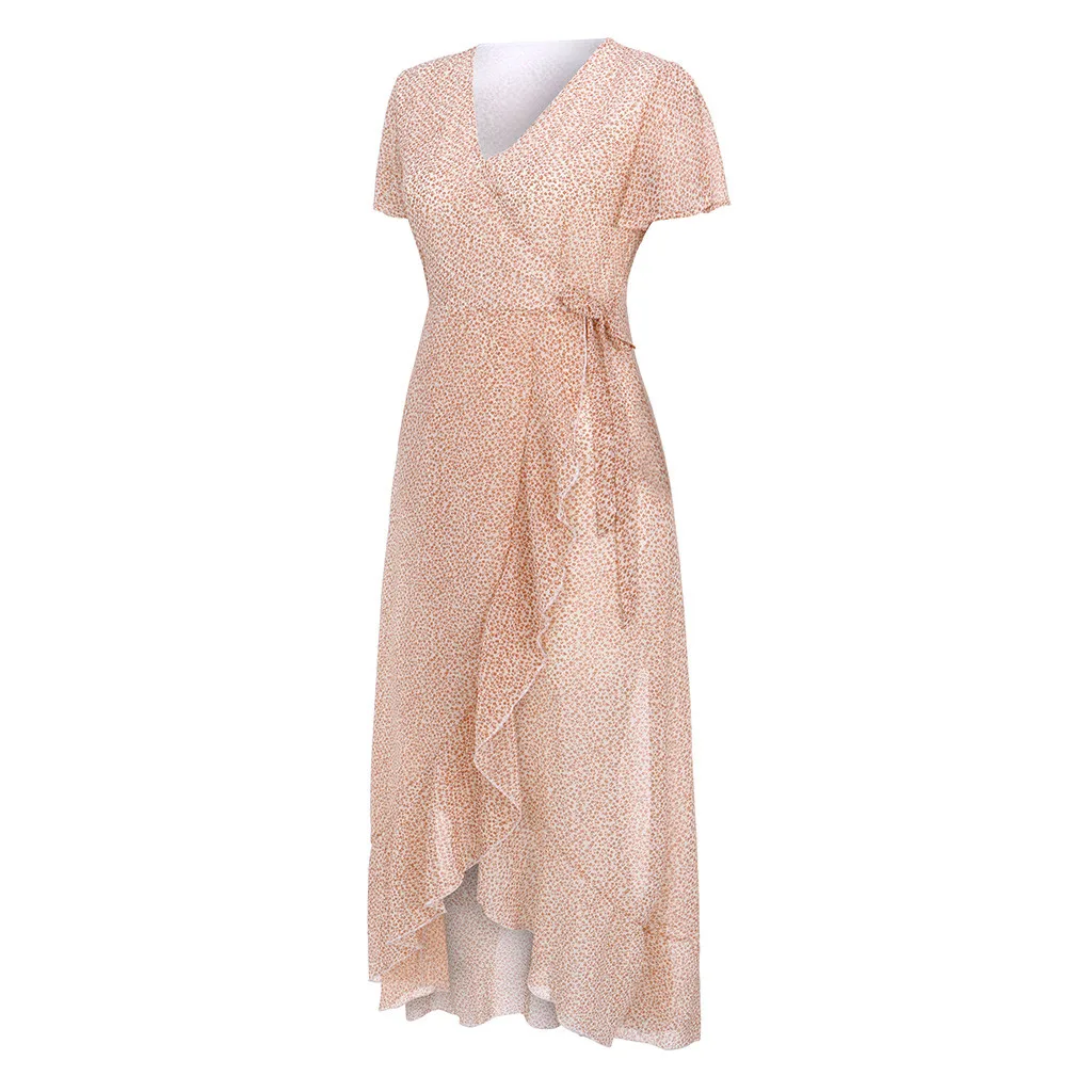 Vestidos Повседневное Mujer плиссированное платье с длинными Для женщин; сезон лето; с v-образным вырезом и расклешенными рукавами Бандажное платье с разрезами с оборками с леопардовым принтом платье Z4