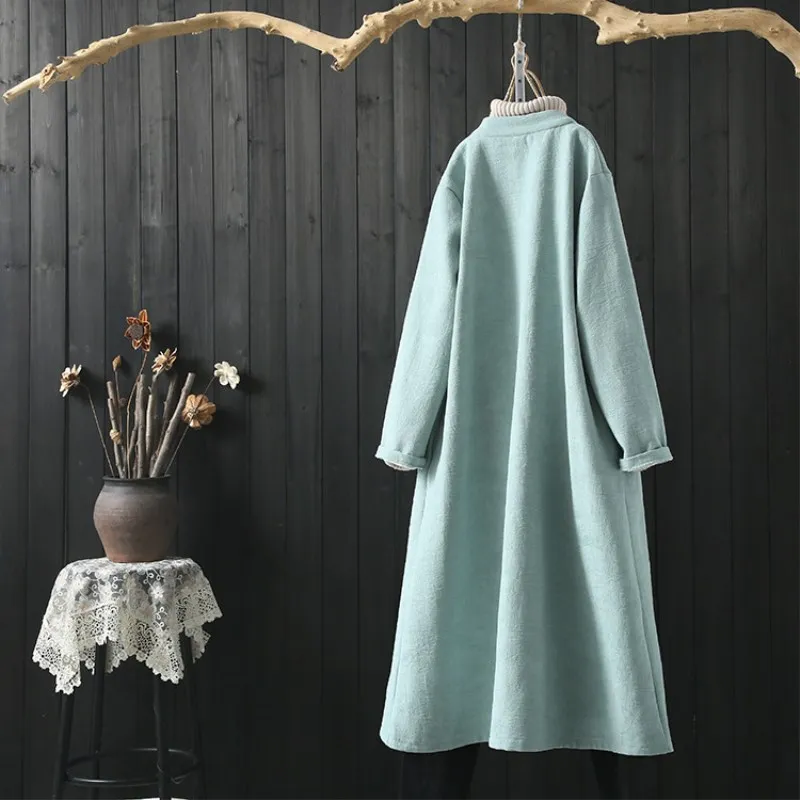 Хлопковый пеньковый Женский Тренч Осеннее китайское ретро пальто в национальном