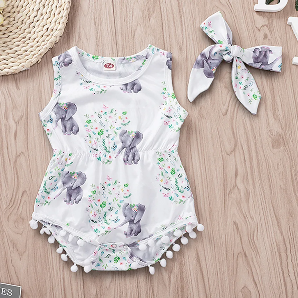 CHAMSGEND/комбинезон для новорожденных девочек с цветочным принтом и помпоном