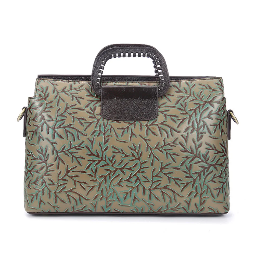 Высокое качество Натуральная Воловья кожа сумки на плечо тисненая женская сумка