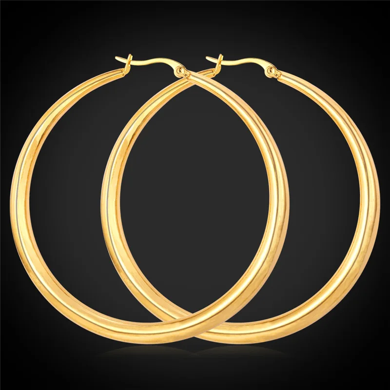 Gold Color Большие круглые серьги простые Basketball wives модные украшения для женские серьги-Обручи из нержавеющей стали/желтого золота Цвет GE678 - Окраска металла: Gold Color