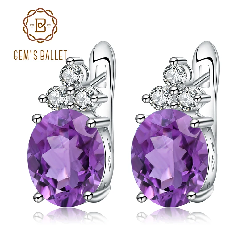 Женские серьги-пусеты GEM'S из серебра 925 пробы с натуральным аметистом 5 21 карат