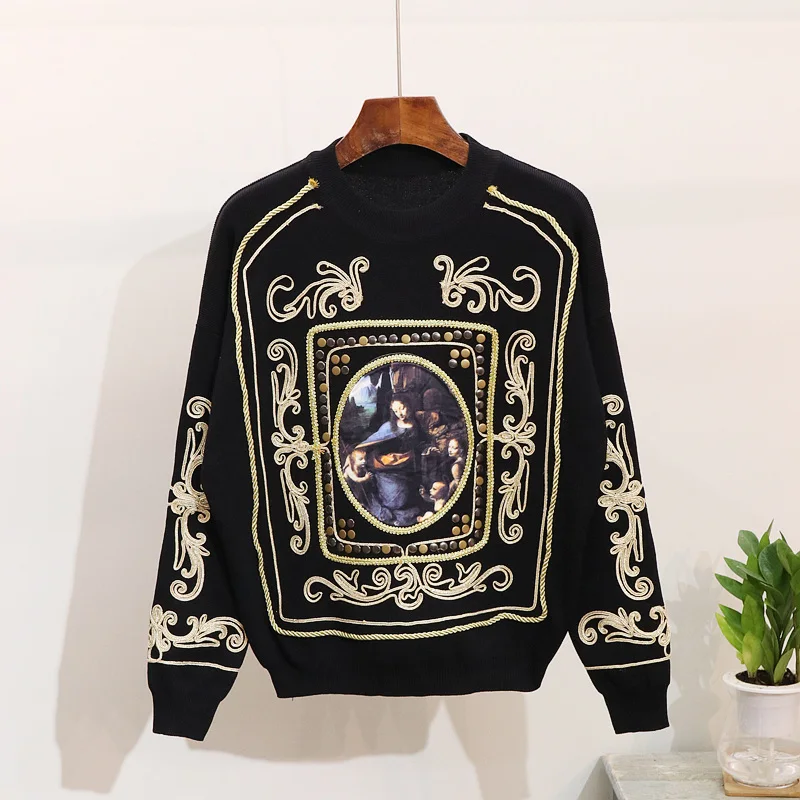 Женский трикотажный костюм ALPHALMODA с тяжелой вышивкой и бисером европейский стиль