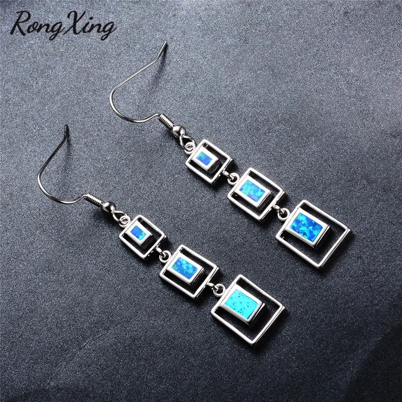 Женские серьги подвески с голубым/белым огненным опалом|long dangle earrings|long drop earringdangle