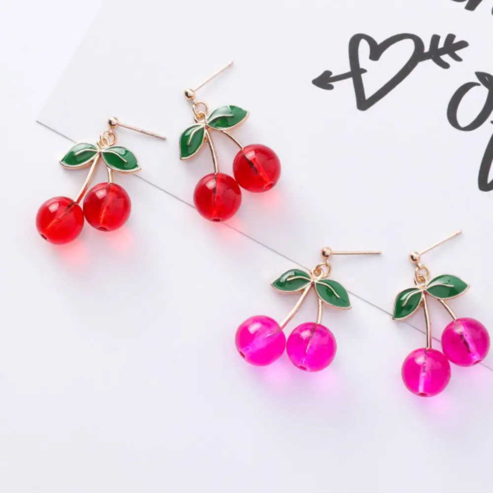 Корейские женские висячие серьги с вишенками для девочек ювелирные аксессуары