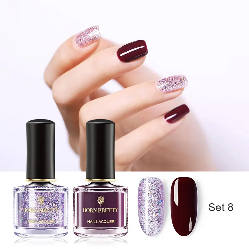 Set8 BORN PRETTY 2 бутылки лак для ногтей 6 мл чистый цвет ногтей блестящие, дизайн ногтей лак пилинг Блестящий лак для ногтей - Цвет: Set8