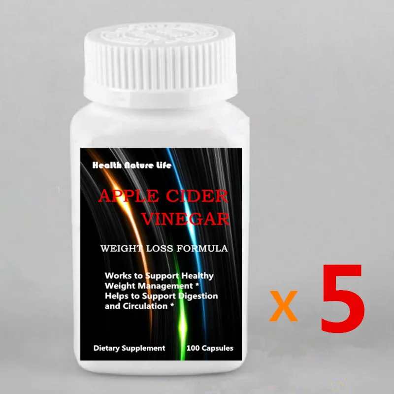 5 bottles Органический яблочный уксус-100 капсул для потери здоровья, вегетарианская и не-ГМО-поддерживает детоксикацию тела - Цвет: 5 bottles