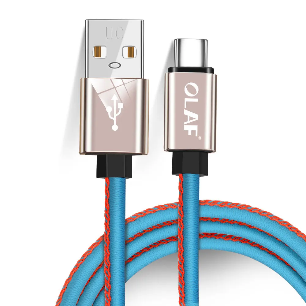 Blue Кабель usb type-C быстрое зарядное устройство Кожаный Плетеный кабель для samsung S9 S8 Note 9 8 Xiaomi Redmi Note 7 Mi9 быстрая USB-C шнур для зарядки - Цвет: Blue