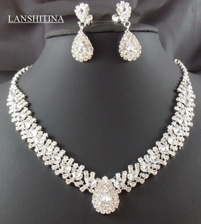 Великолепные наборы из СТРАЗА ожерелье серьги 2019 свадебный аксессуар для женщин
