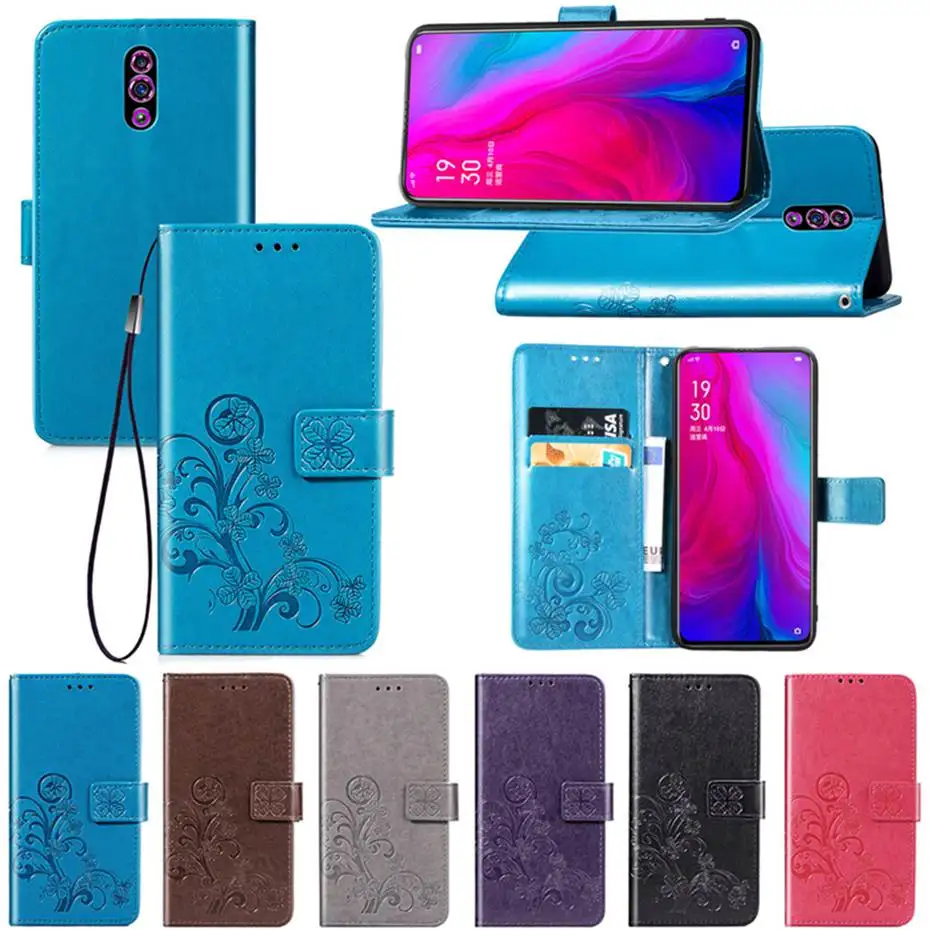 Флип бумажник чехол для OPPO Reno Роскошный телефона из искусственной кожи 3D Клевер
