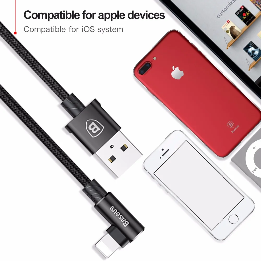 Baseus 90 градусов USB кабель для iPhone 5 6 6 S 7 8 Быстрая зарядка кабель для iPad USB зарядное устройство кабель L Тип кабель для передачи данных для мобильного телефона