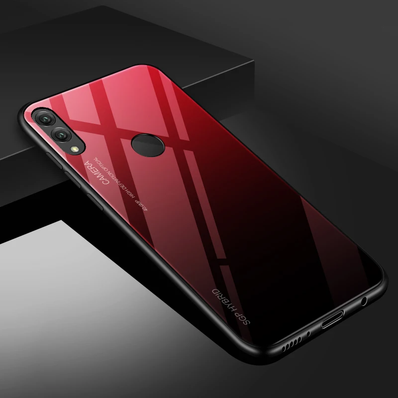 Gradient red Роскошный градиентный чехол из закаленного стекла для huawei p20 lite p10 pro plus mate 10 20 lite honor 8 9 p 20 Модный мягкий чехол-накладка на заднюю панель - Цвет: Gradient red
