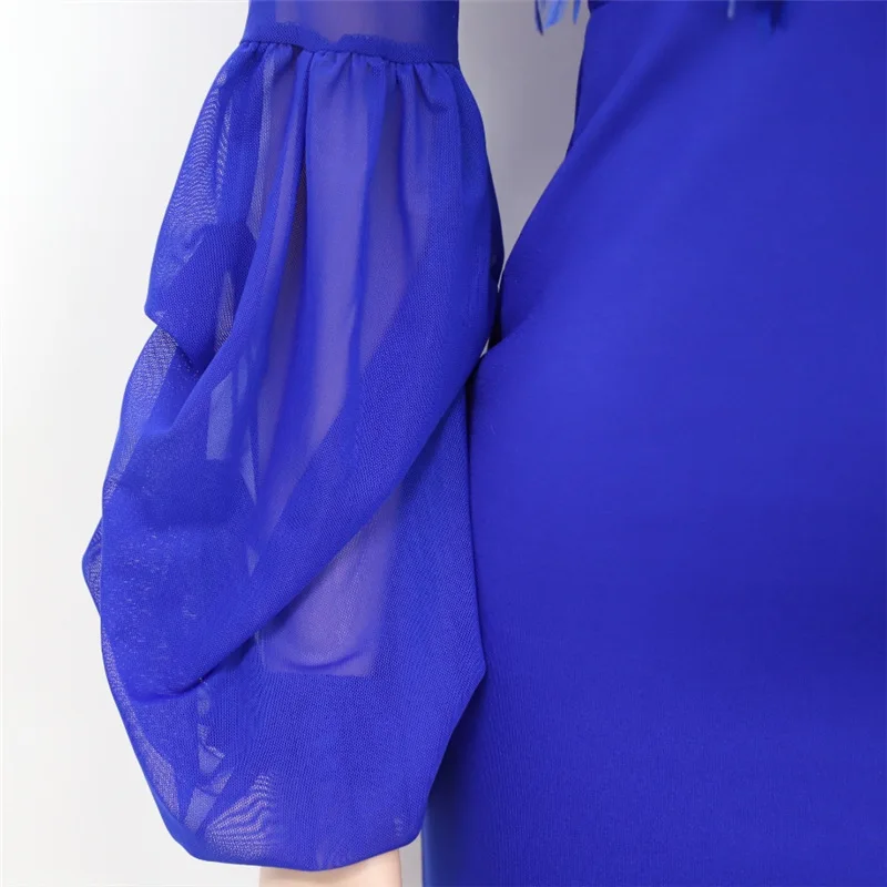Modecrush элегантный для женщин облегающее платье с пышными рукавами стенд воротник