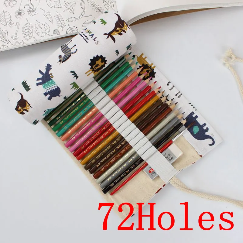 72 Holes Национальный холст кошка школьный Карандаш Чехол 36/48/72 Отверстия Roll Up карандаш сумка Портативный пенал для карандашей школьные принадлежности материал Эсколар - Цвет: 72 Holes