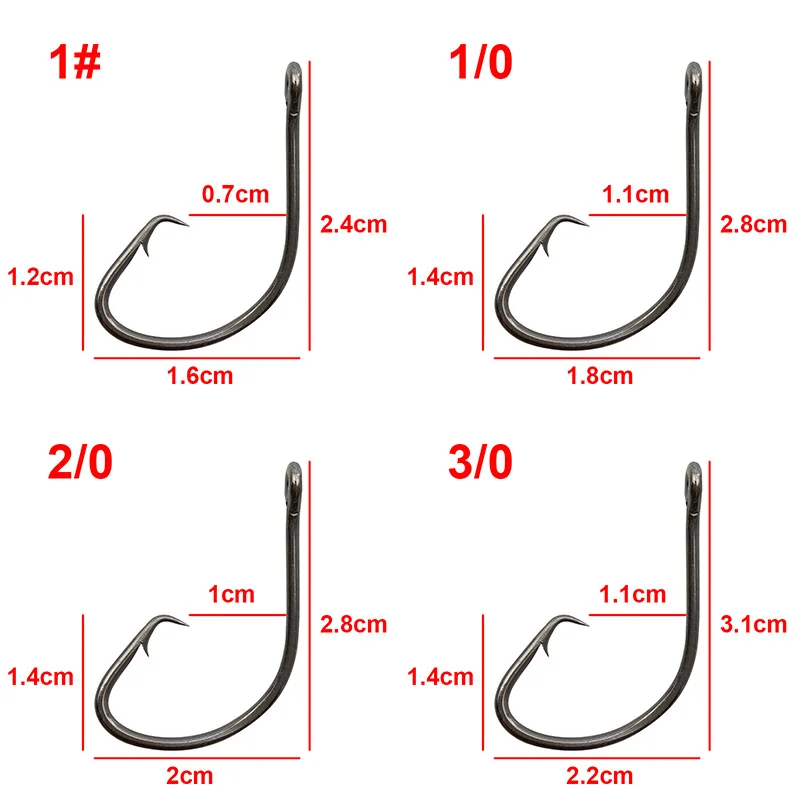 50pcs 7381 High Carbon Steel Fishing Hooks Black Wide Gap Offset Sport Circle Bait Hook Size 1 1/0 2/0 3/0 4/0 5/0 | Спорт и