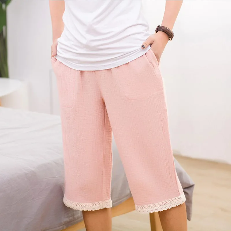 Летние новые штаны женские для сна 100% Хлопчатобумажная Пижама одежда отдыха