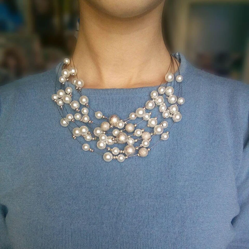 Женское многослойное жемчужное ожерелье с бусинами модное популярное свадебное