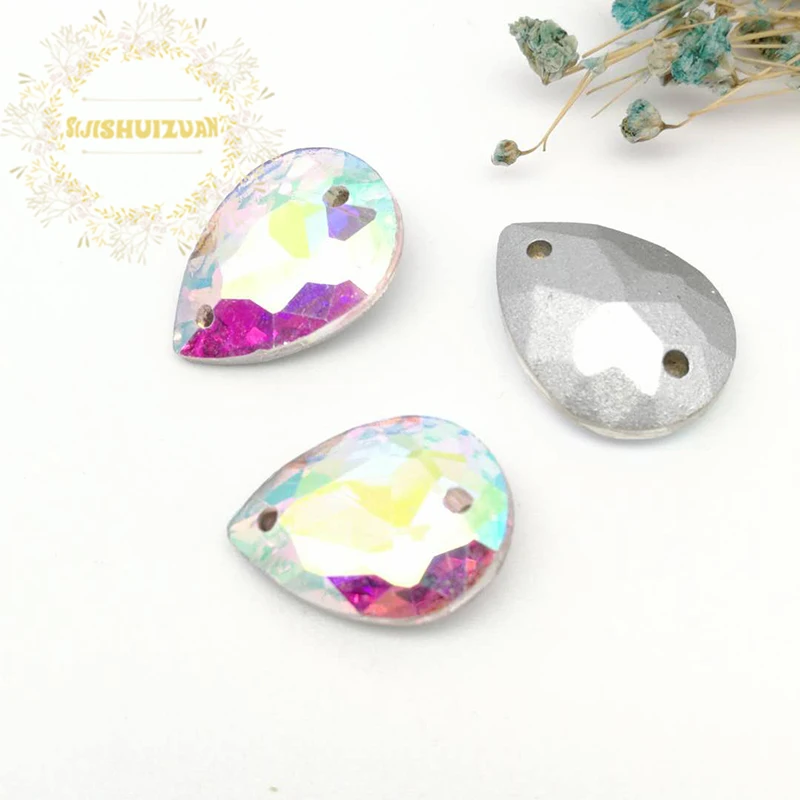 Кристалл AB в форме капли воды стеклянный кристалл пришить стразы с двумя
