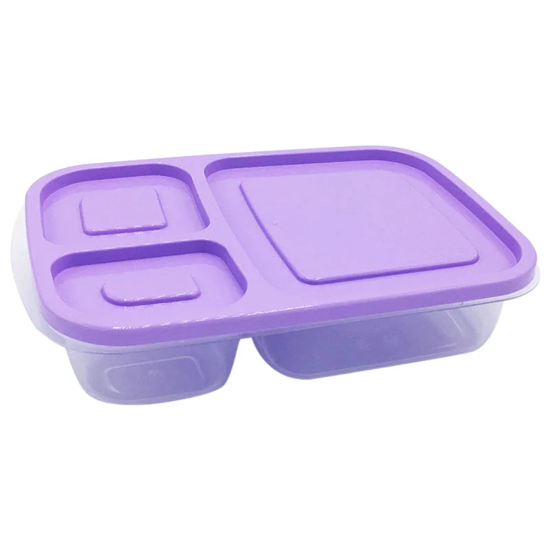 Пластиковый Ланч бокс с крышкой 3 отсека контейнер для еды фруктов пикника