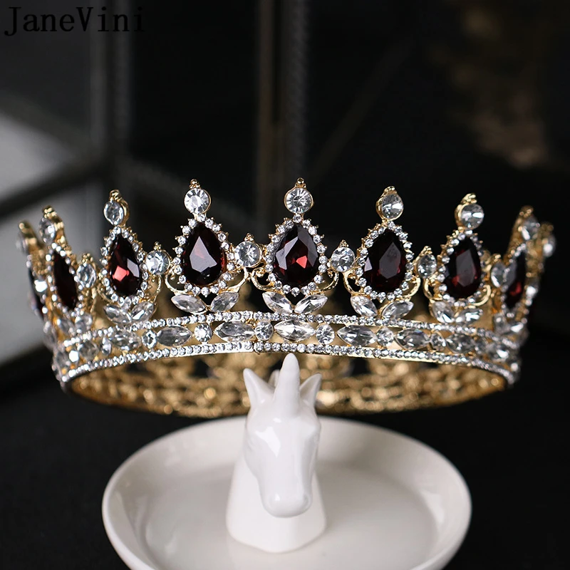 Роскошные бордовые тиара JaneVini 2018 полная круглая короны для свадьбы аксессуары