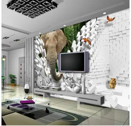 Пользовательские 3d обои слон 3 d ТВ установка настенная бумага креативное